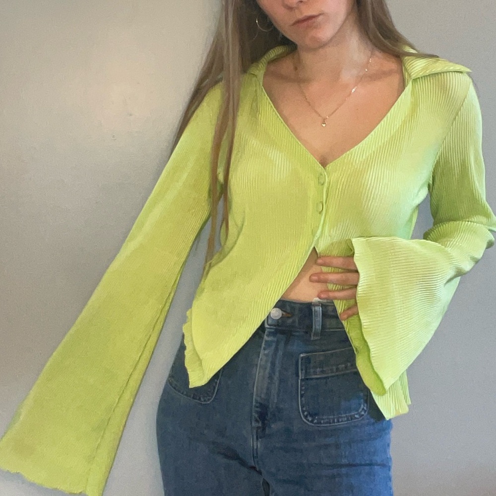 Lime Green Button Down Shirt - image 3